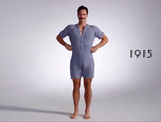 100 Anos de roupas de banho masculinas, em 3 minutos