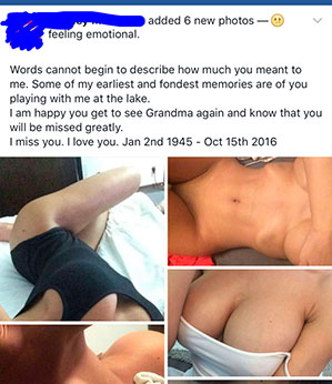 Mulher se confunde e publica nudes ao homenagear avô falecido no Facebook