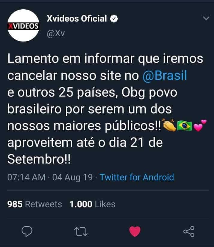 O Xvideos vai cancelar o site no Brasil dia 21 de Setembro?